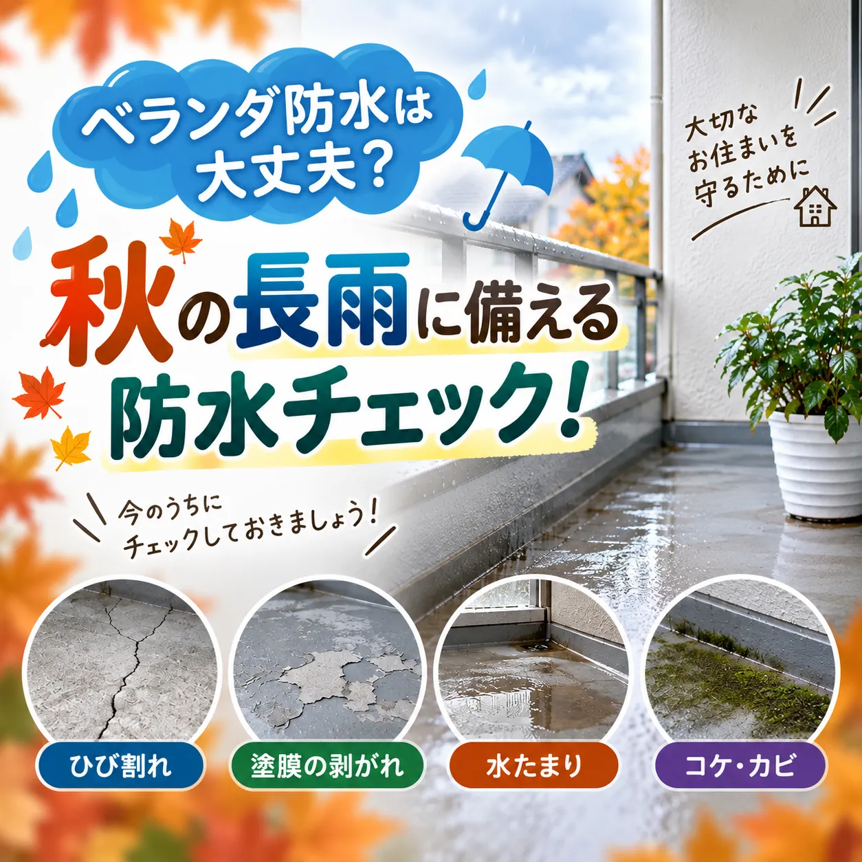 ベランダ防水は大丈夫?秋の長雨に備える防水チェック!